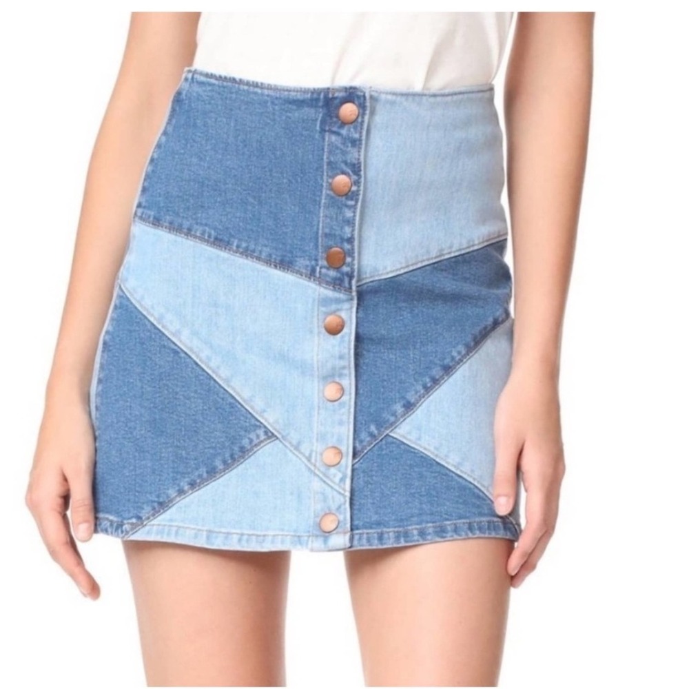 Madewell Patchwork Denim Button Front Mini Skirt … - image 1